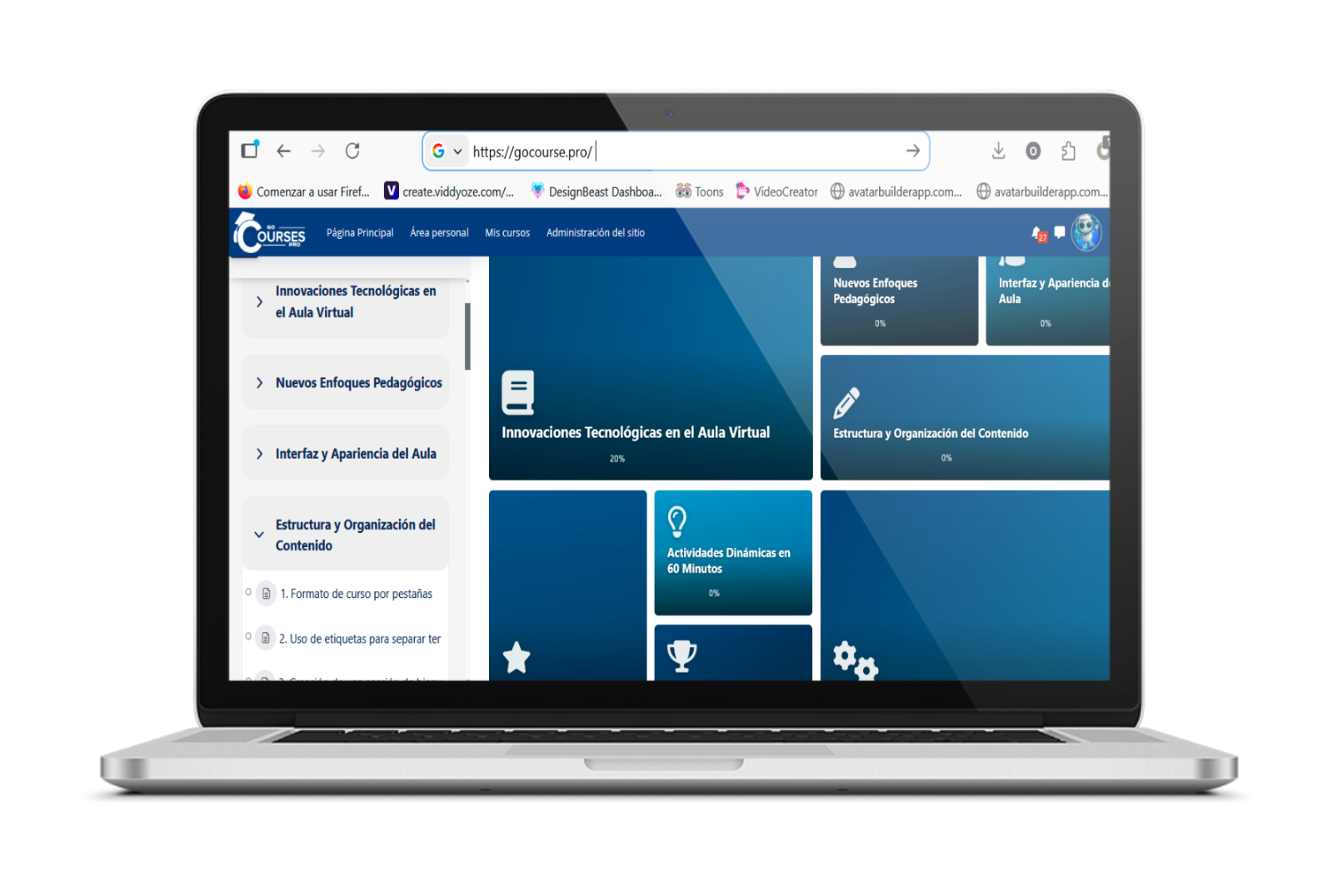 Mockup Curso de Gestión de Proyectos